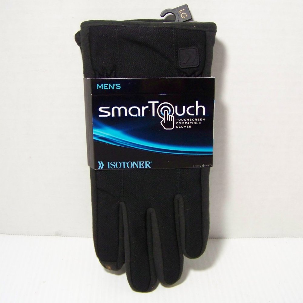 Isotoner Mens Smartouch Touchscreen Texting Matrix Gloves Black LARGE NWT